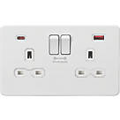 Knightsbridge SFR9909MW 13A 2-Gang DP Switched Socket + 4.0A 2-Outlet Type A & C USB Charger Matt White with White Inserts
