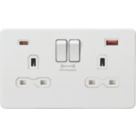 Knightsbridge  13A 2-Gang DP Switched Socket + 4.0A 18W 2-Outlet Type A & C USB Charger Matt White with White Inserts