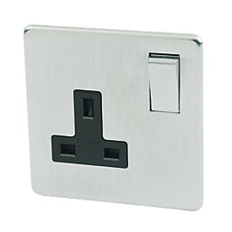Crabtree Platinum 13A 1-Gang DP Switched Plug Socket Satin Chrome  with Black Inserts