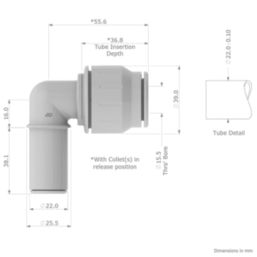 JG Speedfit  Plastic Push-Fit Equal 90° Stem Elbow 22mm