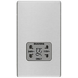 LAP  2-Gang Dual Voltage Shaver Socket 115 / 230V Brushed Stainless Steel with Graphite Inserts