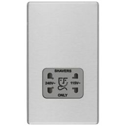 LAP  2-Gang Dual Voltage Shaver Socket 115 / 230V Brushed Stainless Steel with Graphite Inserts