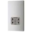 LAP  2-Gang Dual Voltage Shaver Socket 115 / 230V Brushed Stainless Steel with Graphite Inserts