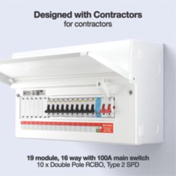 British General  19-Module 16-Way Part-Populated High Integrity Main Switch Consumer Unit with SPD