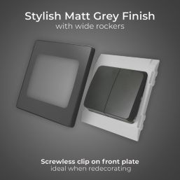 British General Evolve 20A 16AX 2-Gang 2-Way Wide Rocker Light Switch  Grey with Black Inserts