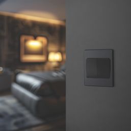 British General Evolve 20A 16AX 2-Gang 2-Way Wide Rocker Light Switch  Grey with Black Inserts