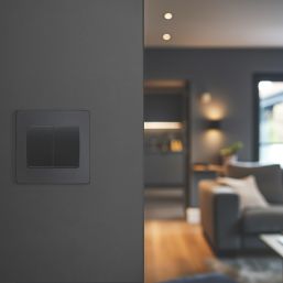British General Evolve 20A 16AX 2-Gang 2-Way Wide Rocker Light Switch  Grey with Black Inserts