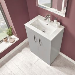 Essentials Ablis Freestanding Vanity Unit with Ceramic Basin Gloss Grey 610mm x 400mm x 844mm