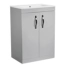 Essentials Ablis Freestanding Vanity Unit with Ceramic Basin Gloss Grey 610mm x 400mm x 844mm