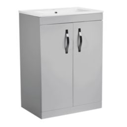 Essentials Ablis Freestanding Vanity Unit with Ceramic Basin Gloss Grey 610mm x 400mm x 844mm