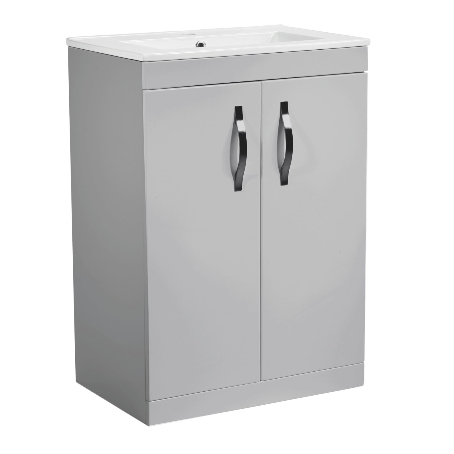 Essentials Ablis Freestanding Vanity Unit with Ceramic Basin Gloss Grey 610mm x 400mm x 844mm (200YN)