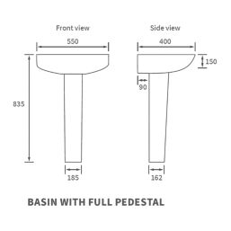 Texas Basin with Pedestal 1 Tap Hole 550mm