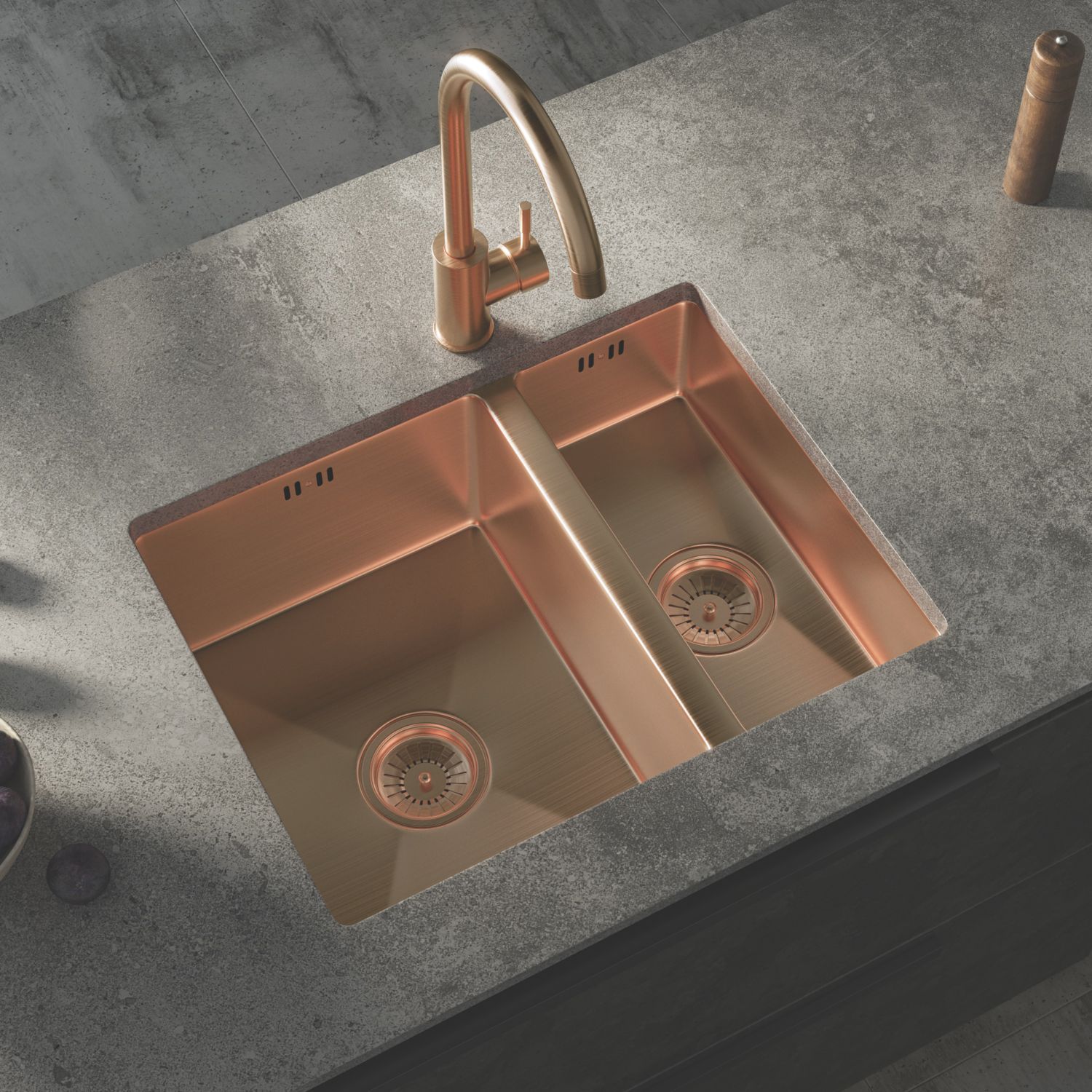 ETAL Elite 1.5 Bowl Stainless Steel Inset / Undermount Kitchen Sink Brushed Copper 555mm x 440mm (201JL)