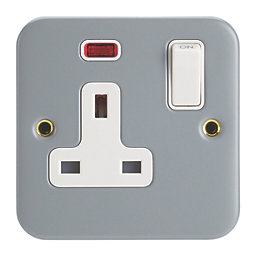 Contactum CLA3347 13A 1-Gang DP Switched Metal Clad Socket with Neon with White Inserts