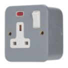 Contactum  13A 1-Gang DP Switched Metal Clad Socket with Neon with White Inserts