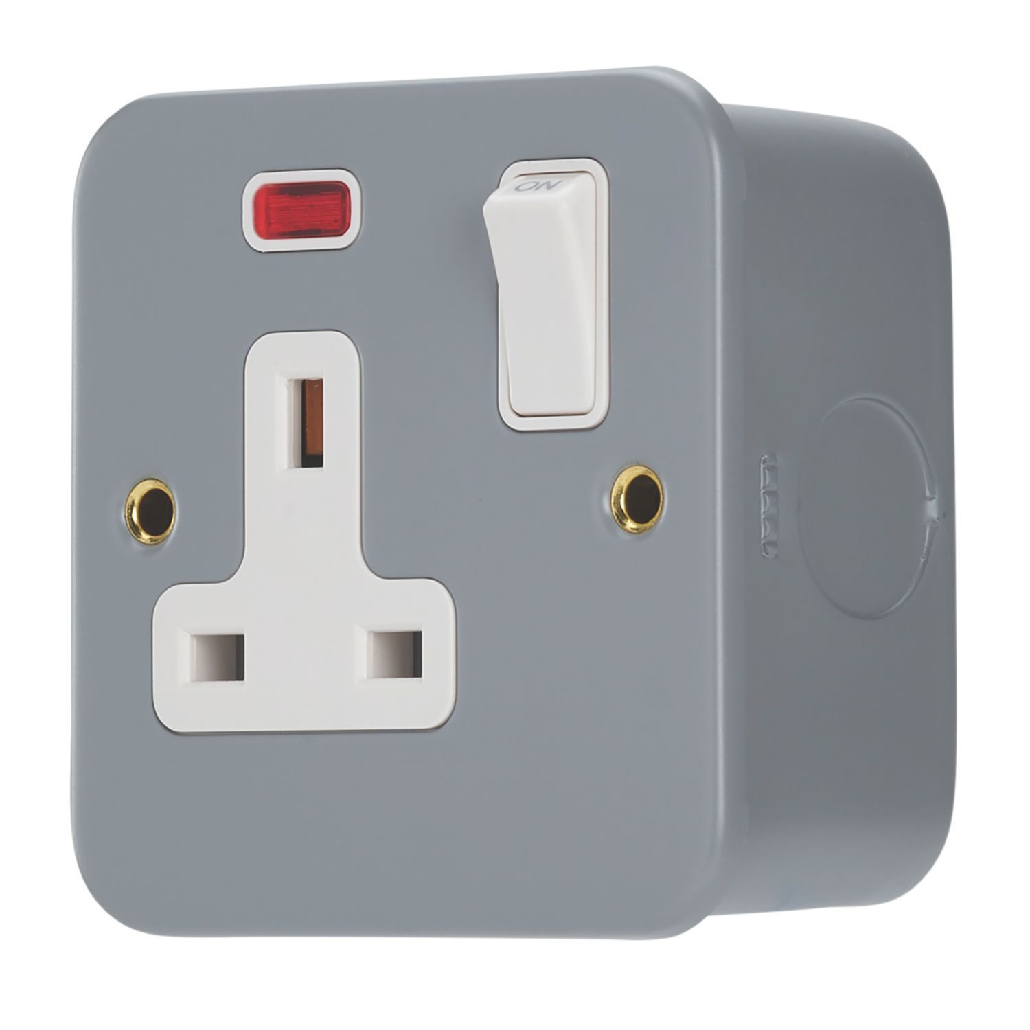 Contactum 13A 1-Gang DP Switched Metal Clad Socket with Neon with White Inserts (201RK)
