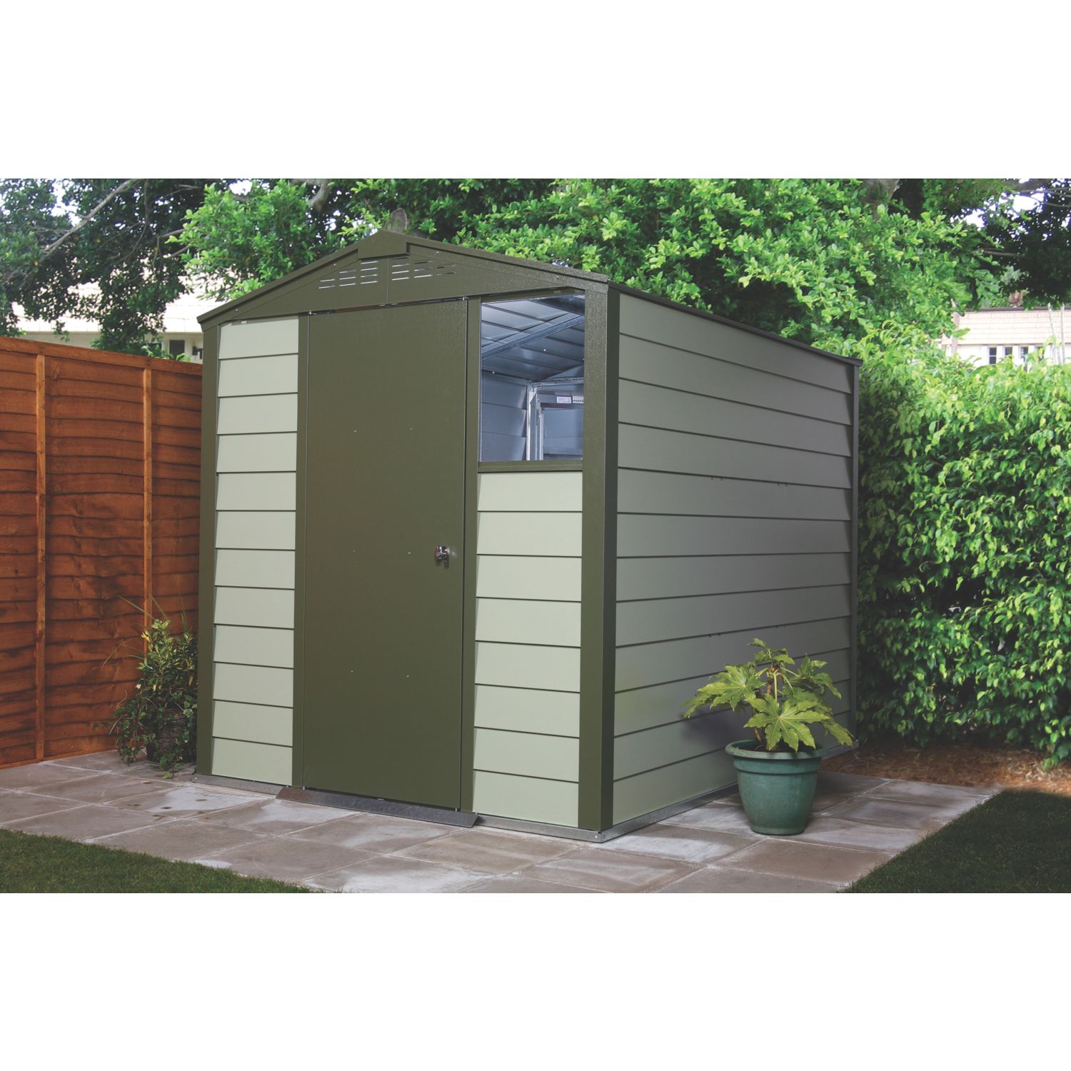 Trimetals Titan 660 6' x 6' (Nominal) Apex Metal Shed Olive/Moorland Green (201RY)