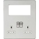 Knightsbridge  13A 2-Gang DP Combination Plate Brushed Chrome with White Inserts