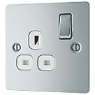 LAP  13A 1-Gang DP Switched Plug Socket Polished Chrome  with White Inserts