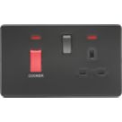 Knightsbridge  45A 2-Gang DP Cooker Switch & 13A DP Switched Socket Matt Black with LED with Black Inserts