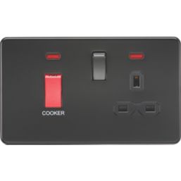 Knightsbridge SFR8333NMBB 45 & 13A 2-Gang DP Cooker Switch & 13A DP Switched Socket Matt Black with LED with Black Inserts