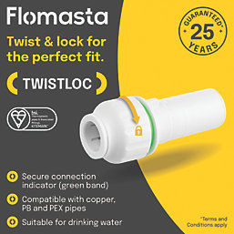 Flomasta Twistloc Plastic Push-Fit Reducing Coupler F 15mm x M 22mm