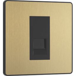 British General Evolve 1-Gang Slave Telephone Socket Satin Brass with Black Inserts