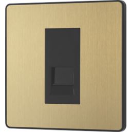 British General Evolve 1-Gang Slave Telephone Socket Satin Brass with Black Inserts
