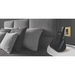 British General Evolve 1-Gang Slave Telephone Socket Satin Brass with Black Inserts