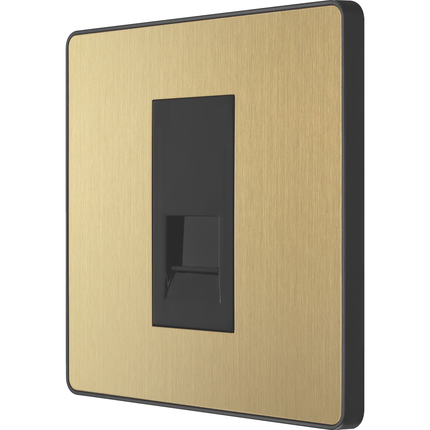 British General Evolve 1-Gang Slave Telephone Socket Satin Brass with Black Inserts (203RF)