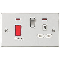 Knightsbridge CS83BCW 45 & 13A 2-Gang DP Cooker Switch & 13A DP Switched Socket Brushed Chrome with LED with White Inserts