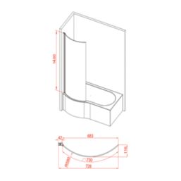 Essentials Semi-Framed Chrome Bath Screen Reversible 760mm x 1400mm