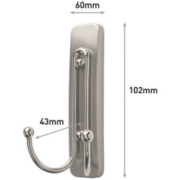 Command Brushed Nickel Self-Adhesive Large Double Hook 2 Pack