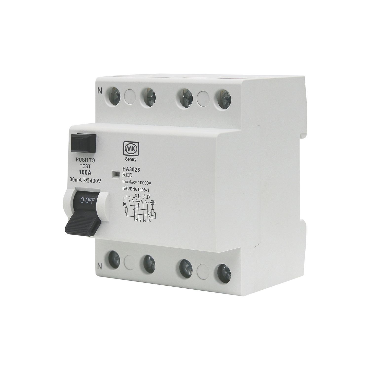 MK Sentry HA3025 100A 30mA 4-Pole A Curve 3-Phase RCD (204YW)