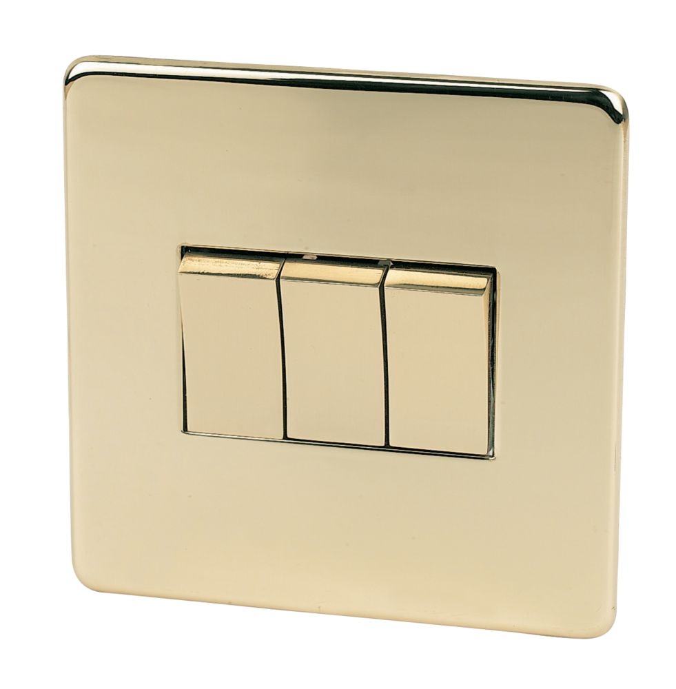 Crabtree Platinum 10AX 3-Gang 2-Way Light Switch  Polished Brass