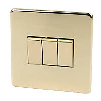 Crabtree Platinum 10AX 3-Gang 2-Way Light Switch  Polished Brass