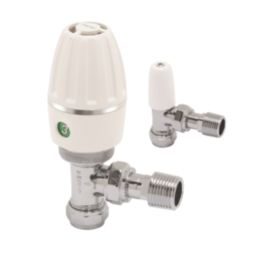 Pegler Terrier Terrier 3 White Angled Thermostatic TRV & Lockshield  15mm x 1/2"