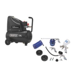 Draper 90126 24Ltr Brushless Electric Oil-Free Compressor & Air Tool Kit 230V