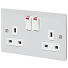 MK Edge 13A 2-Gang DP Switched Plug Socket Polished Chrome with Neon with White Inserts