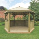 Forest HGG4MTTIN 13' 6" x 11' 6" (Nominal) Hexagonal Timber Gazebo with Base & Assembly