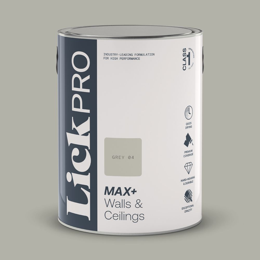 LickPro Max+ 5Ltr Grey 04 Matt Emulsion Paint Screwfix