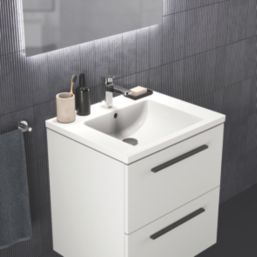 Ideal Standard i.life B Wall Hung Vanity Unit with Black Handles & Basin Matt White 600mm x 505mm x 630mm