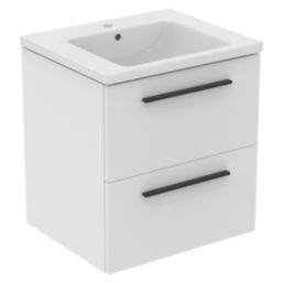 Ideal Standard i.life B Wall Hung Vanity Unit with Black Handles & Basin Matt White 600mm x 505mm x 630mm