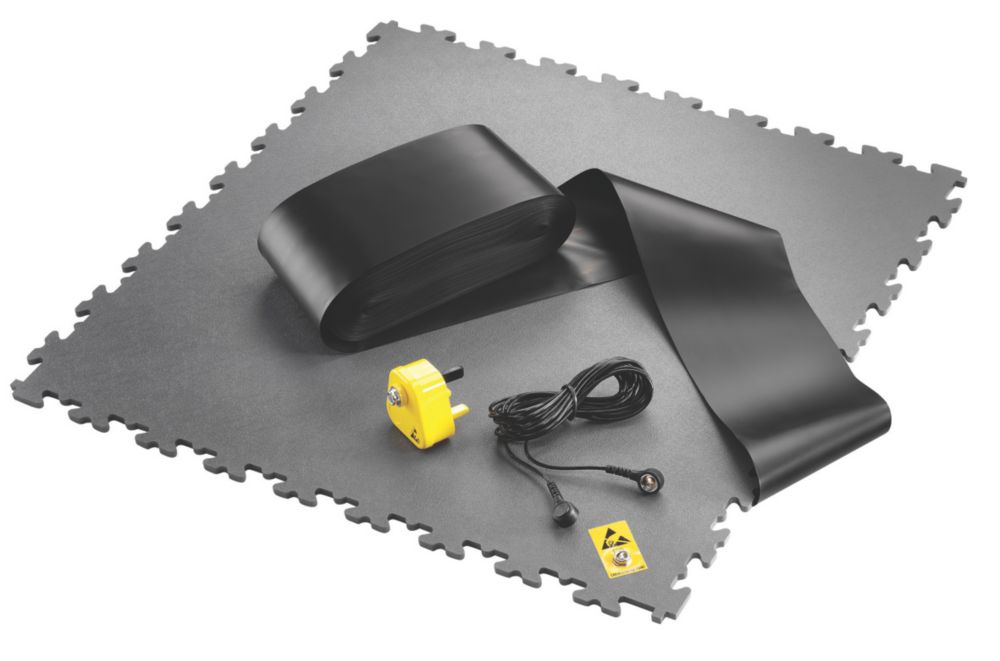 Ecotile ESD X-Joint Interlocking Floor Tiles Dark Grey 7mm 4 Pack ...
