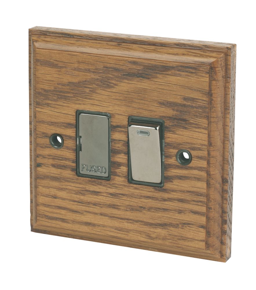 Varilight  13AX Switched Fused Spur with Neon Medium Oak with Black Inserts