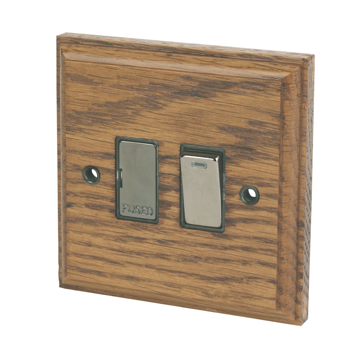 Varilight 13AX Switched Fused Spur with Neon Medium Oak with Black Inserts (2074H)