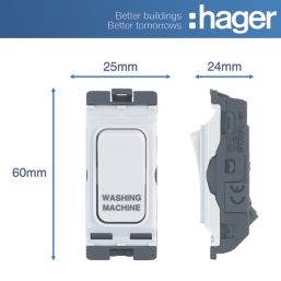 Hager Sollysta WMGSDP2/WM 20A Grid 2-Pole Washing Machine Switch White