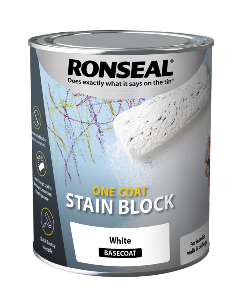 Ronseal One Coat Stain Block White Matt 0.75Ltr