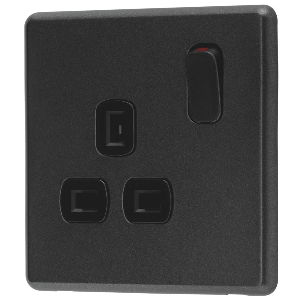 Arlec 13A 1-Gang SP Switched Socket Charcoal with Black Inserts - Screwfix