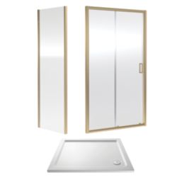 ETAL  Framed Rectangular Sliding Door Shower Enclosure & Tray  Brushed Brass 990mm x 790mm x 1940mm